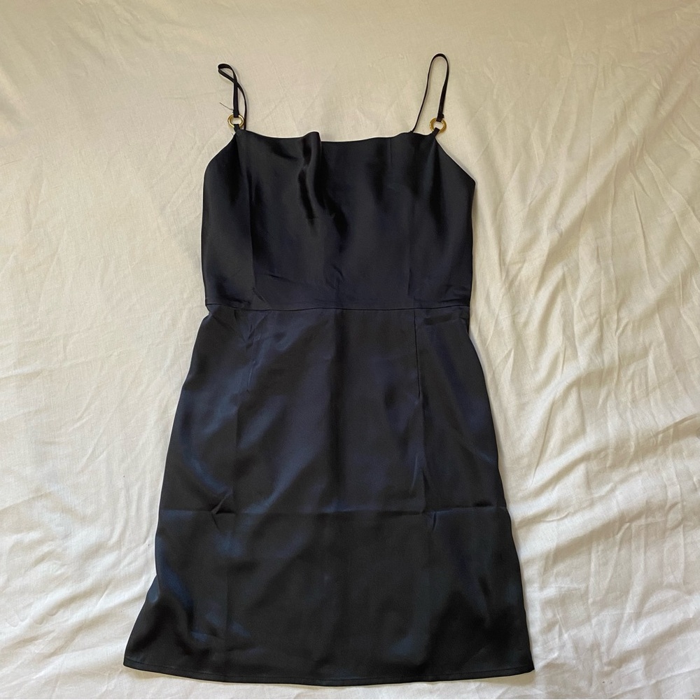 Navy satin cowl neck bodycon dress size L